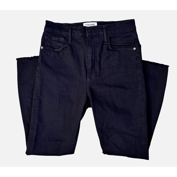 Frame Ali High Rise Cigarette Black Denim Jeans Sz 27 Raw Hem Stretch Minimalist - Picture 11 of 12